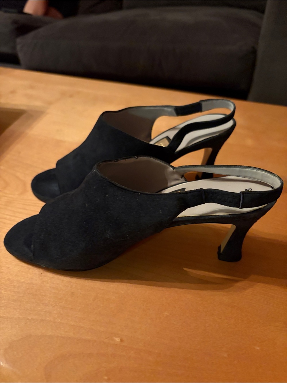 Nina Black Suede Open-Toe Slingback Heels